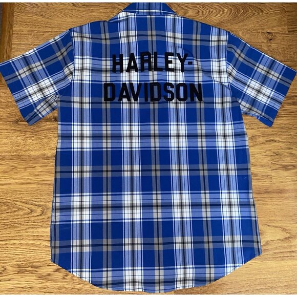 Harley Davidson Mens Blue Plaid Foundation Ripstop Button Front Shirt Large - Picture 4 of 5